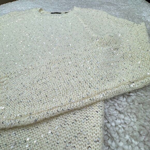 ATM Sequin Crew Neck Alpaca Wool Blend Raglan Sweater Ivory - Picture 5 of 8